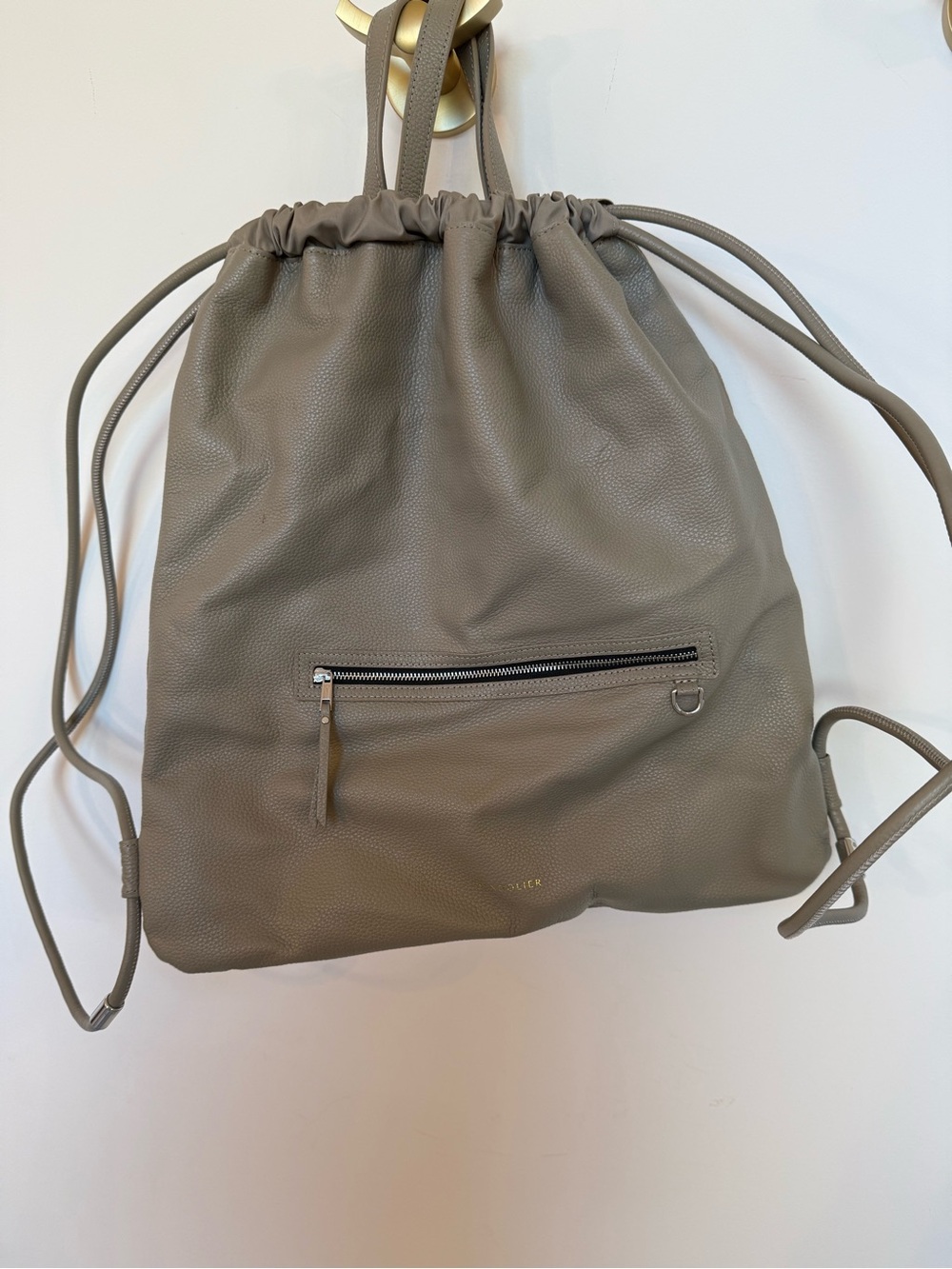 Bandolier Taupe Drawstring Leather Backpack
